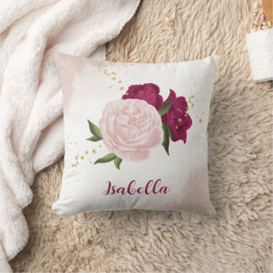 magenta pink floral greenery cushion