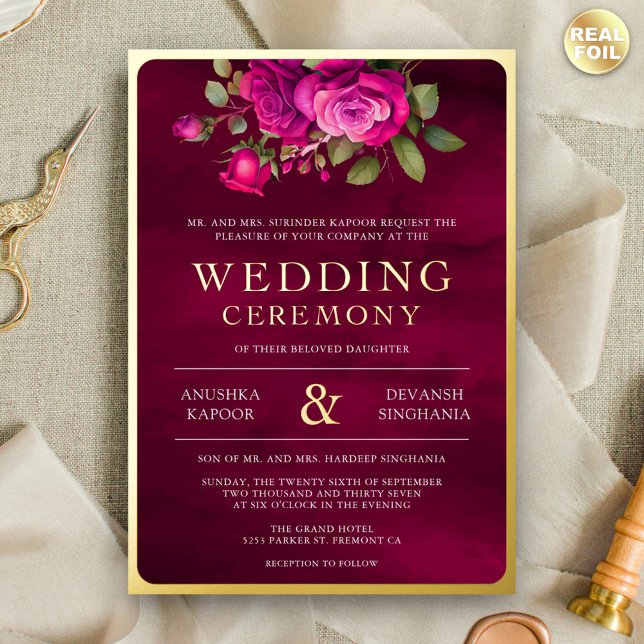 Magenta Pink Floral Photo Indian Wedding Gold (Creator Uploaded)