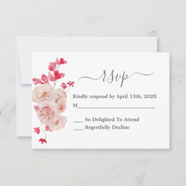 Magenta Pink Floral RSVP wedding card (Front)
