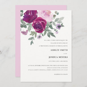 Magenta Pink Floral Soft Pearl White Wedding Invitation
