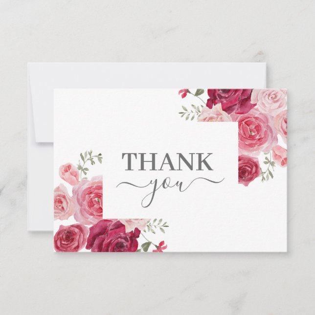 Magenta Pink Floral Thank you card (Front)