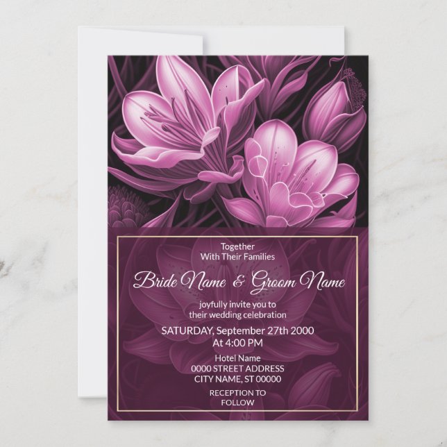 Magenta Pink Floral Wedding Invitation (Front)