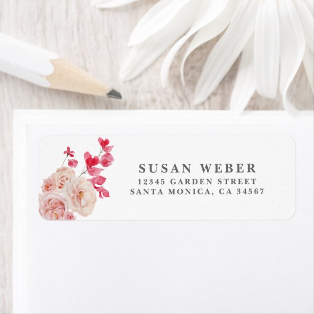 Magenta Pink Floral wedding invitation Label (Insitu)