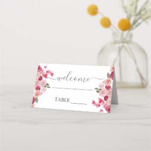 Magenta Pink Floral wedding place card