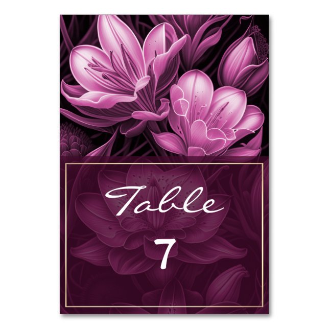 Magenta Pink Floral Wedding Table Number (Front)