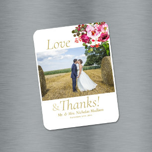 Magenta Pink Floral Wedding Thank You Magnet