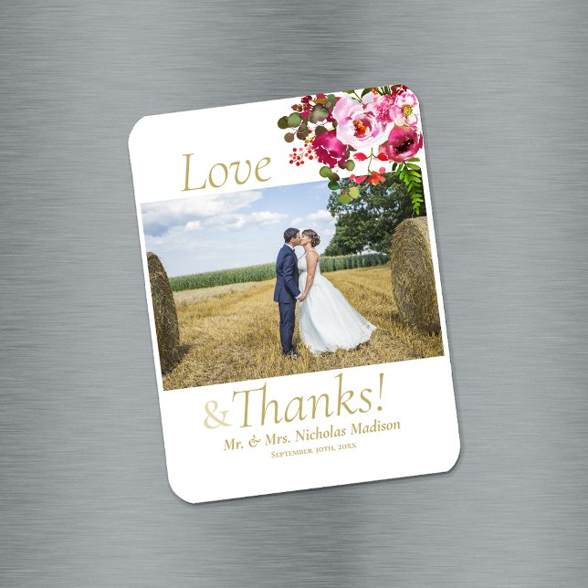Magenta Pink Floral Wedding Thank You  Magnet (Creator Uploaded)