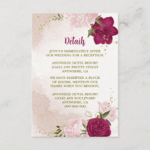 magenta pink flowers green leaves enclosure card