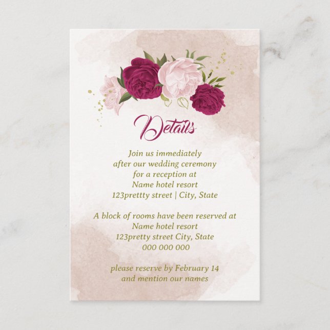 magenta pink flowers green leaves enclosure card (Front)