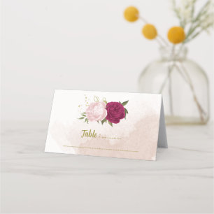 magenta pink flowers green leaves place card
