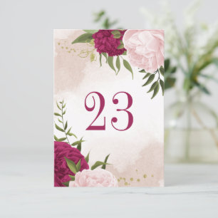 magenta pink flowers green leaves table number