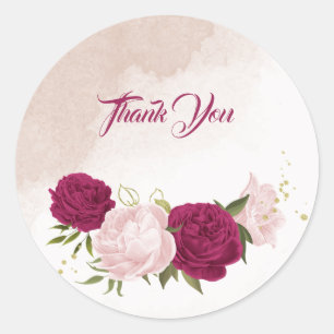 magenta pink flowers greenery wedding classic round sticker