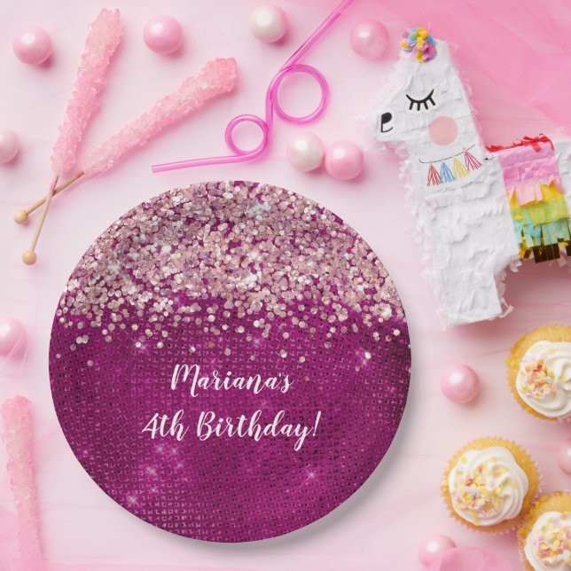 Magenta Pink Girl Any Age Birthday Party Paper Plate (Party)