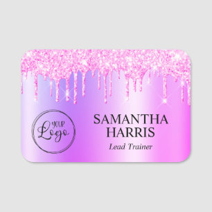 Magenta Pink Glitter Drips Miami Shimmer Name Tag