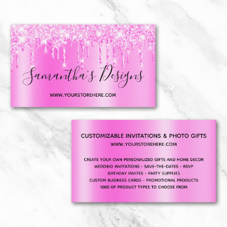 Magenta Pink Glitter Drips Ombre Online Store Business Card