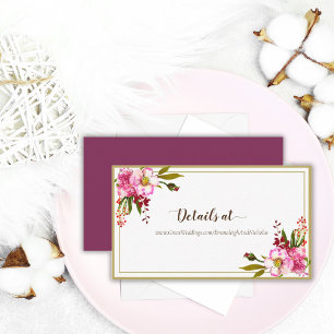 Magenta Pink Gold Floral Wedding Enclosure Card