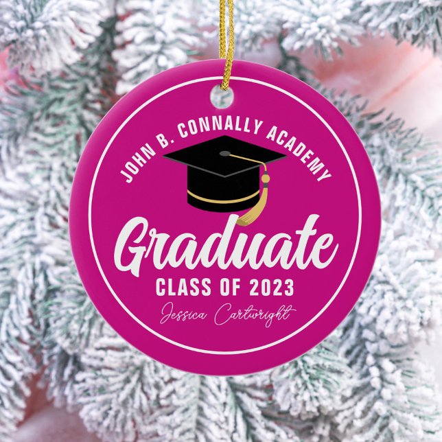 Magenta Pink Graduate Custom Graduation Christmas Ceramic Tree Decoration (Creator Uploaded)