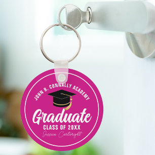 Magenta Pink Graduate Personalized 2023 Graduation Key Ring