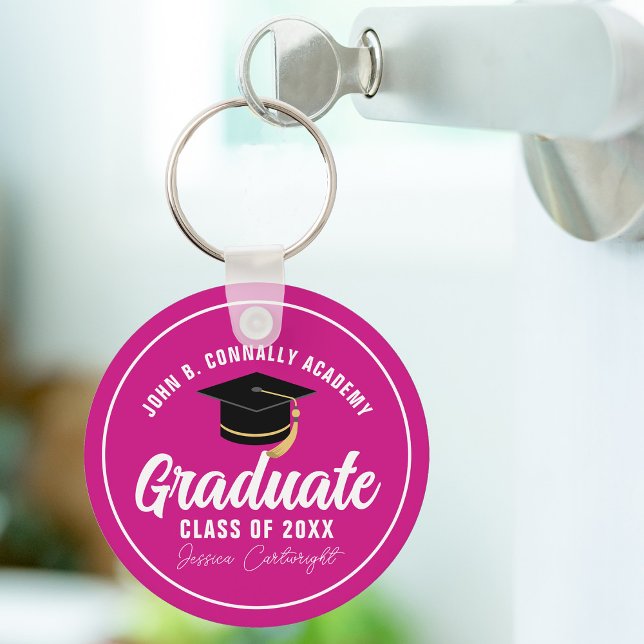Magenta Pink Graduate Personalized 2026 Graduation Key Ring (Creator Uploaded)