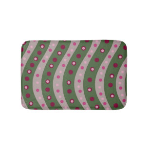 Magenta Pink Green Springtime Polka Dot Patterned Bath Mat
