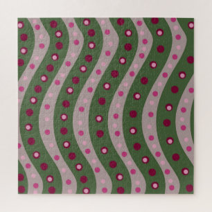 Magenta Pink Green Springtime Polka Dot Patterned  Jigsaw Puzzle