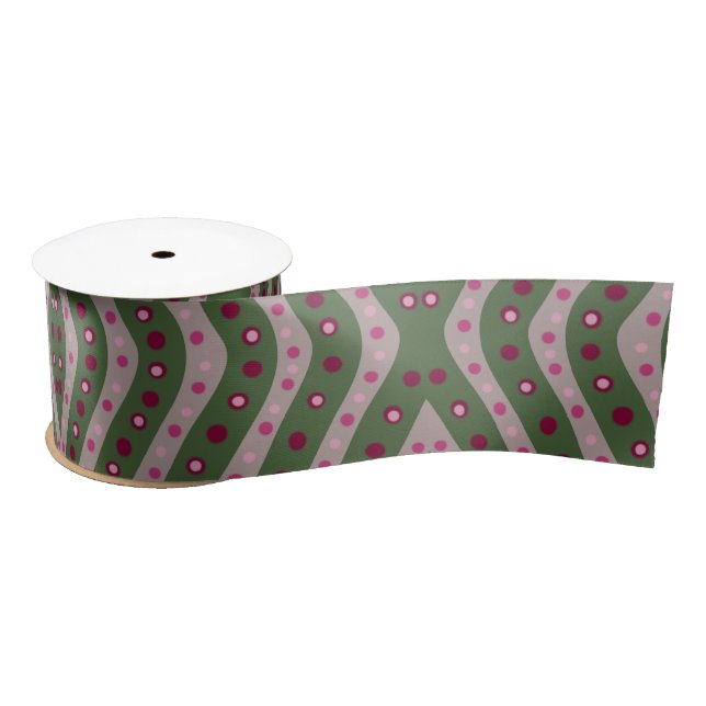 Magenta Pink Green Springtime Polka Dot Patterned  Satin Ribbon (Spool)