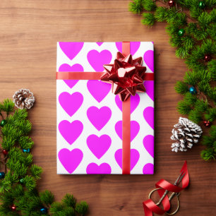 Magenta Pink Hearts on White Wrapping Paper