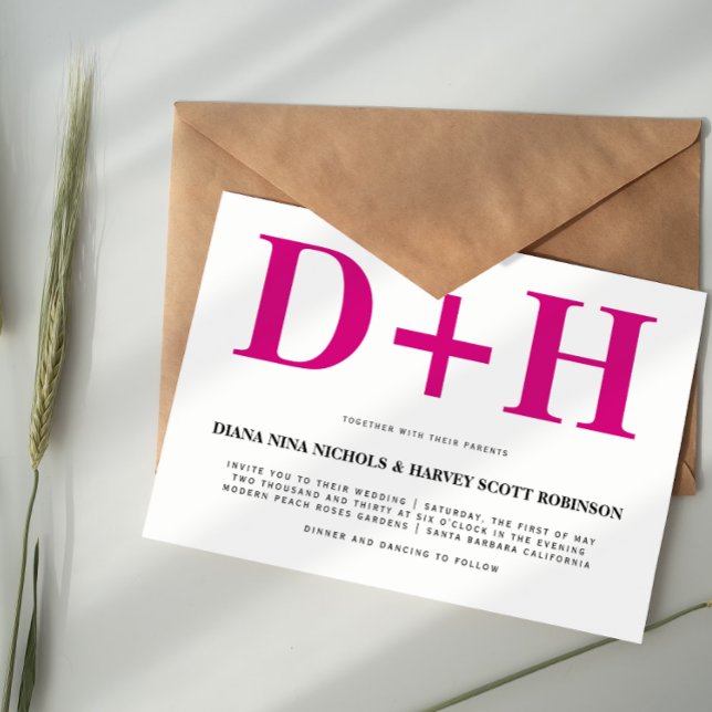 Magenta pink initials bold typography wedding invitation (Creator Uploaded)