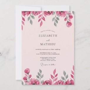 Magenta Pink Leafy Wedding Invitation
