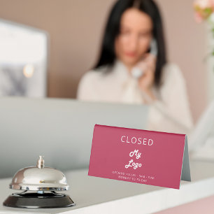 Magenta pink logo business open closed desk