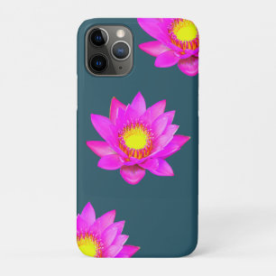 Magenta Pink Lotus Flowers on Blue iPhone 11 Pro Case