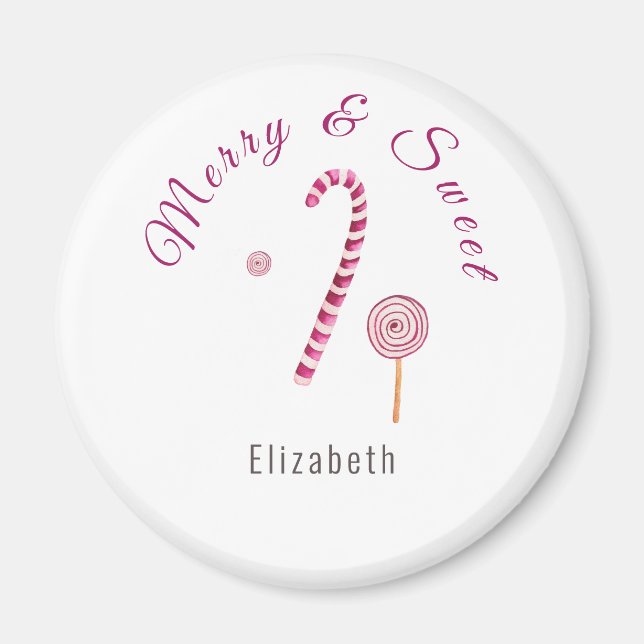Magenta pink Merry & sweet candy cane watercolor Magnet (Front)