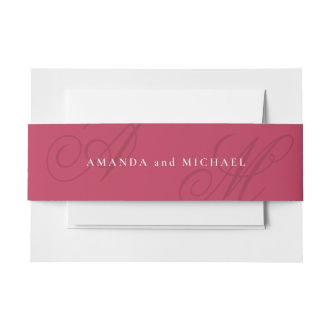 Magenta Pink Modern Edge Elegant Monogram Wedding Invitation Belly Band (Front Example)