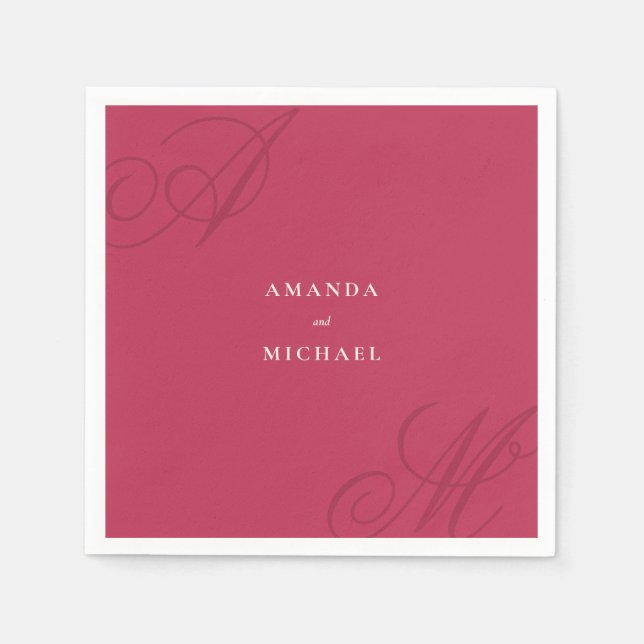 Magenta Pink Modern Edge Elegant Monogram Wedding Napkin (Front)