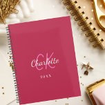 Magenta pink monogram initials name 2025 planner<br><div class="desc">A magenta,  dark pink background and white text. Personalise and add your monogram initials,  name and a year.</div>