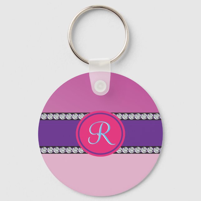 Magenta Pink Monogram Key Ring (Front)