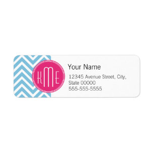 Magenta Pink Monogram with Light Blue Chevron
