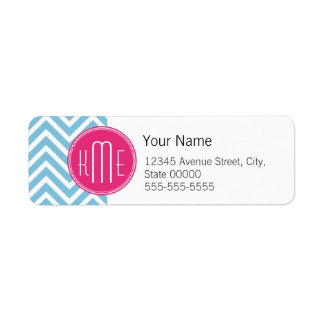 Magenta Pink Monogram with Light Blue Chevron