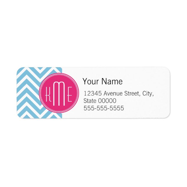 Magenta Pink Monogram with Light Blue Chevron (Front)