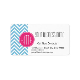 Magenta Pink Monogram with Light Blue Chevron Label