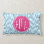 Magenta Pink Monogram with Light Blue Chevron Lumbar Cushion<br><div class="desc"></div>