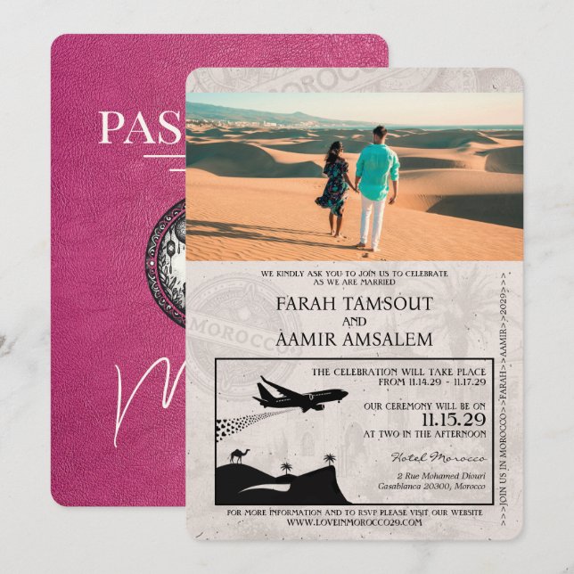 Magenta Pink Morocco Passport Wedding Invitation (Front/Back)