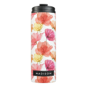 Magenta Pink & Orange Watercolor Floral Thermal Tumbler