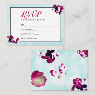 Magenta Pink Pansies and Turquoise RSVP Card