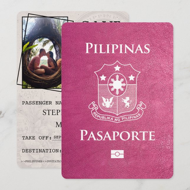 Magenta Pink Philippines Passport Save The Date (Front/Back)