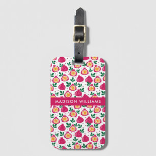 Magenta Pink Pomegranate Fruit Pattern Custom Name Luggage Tag