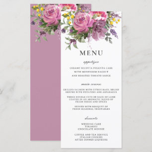Magenta Pink Purple Floral Boho Slim Wedding Menu