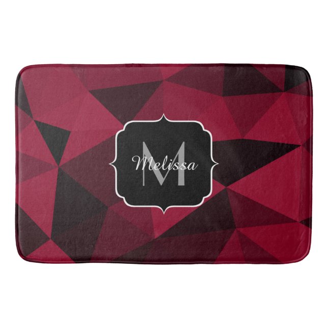 Magenta pink red black geometry pattern Monogram Bath Mat (Front)