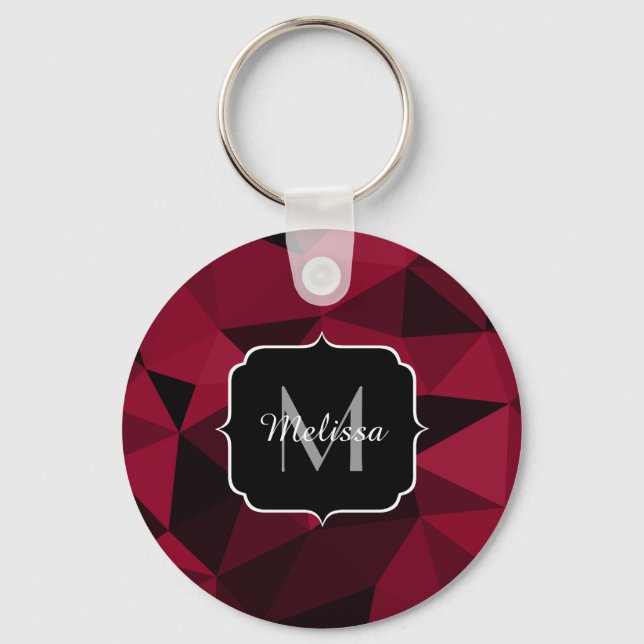 Magenta pink red black geometry pattern Monogram Key Ring (Front)
