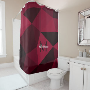 Magenta pink red black geometry pattern Monogram Shower Curtain